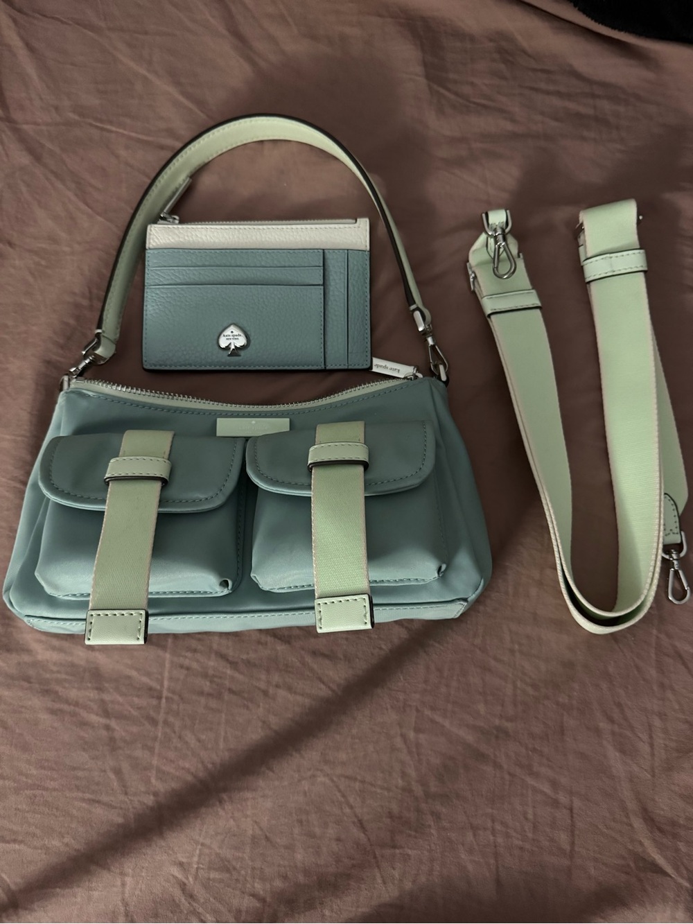 kate spade Mint Green and Cream Multi-Pocket Shoulder Bag